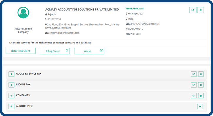 Client Profile Interface Dashboard